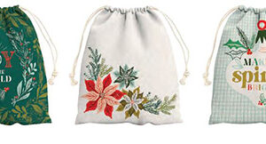 Cheer & Merriment Drawstring Gift Bags 13" X 15" Assortment Of 3 By Moda - Multiple Of 6