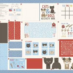 Dog Daze By Stacy Iest For Moda - Cat & Dog Activity Book Panel 60" X 36" - Multi