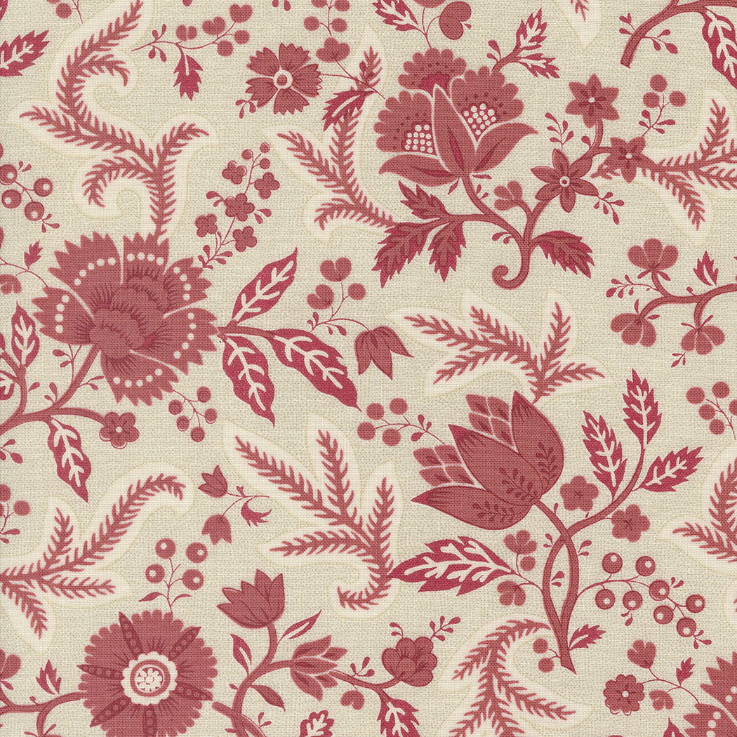 Rouenneries Trois By French General For Moda - Pearl   Faded Red