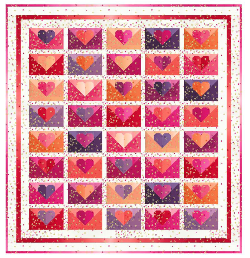 I Heart Ombre Metallic - Love Letters 54" X 57" Kit By V And Co. For Moda