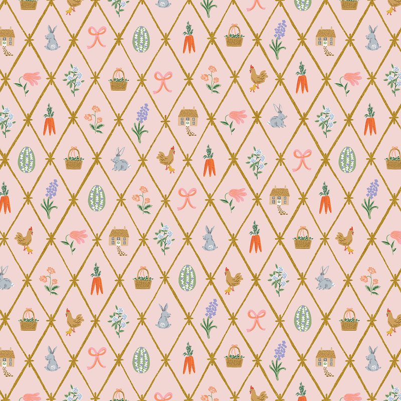 Easter By Rifle Paper Co. For Cotton + Steel Fabrics - Easter Lattice - Blush Metallic