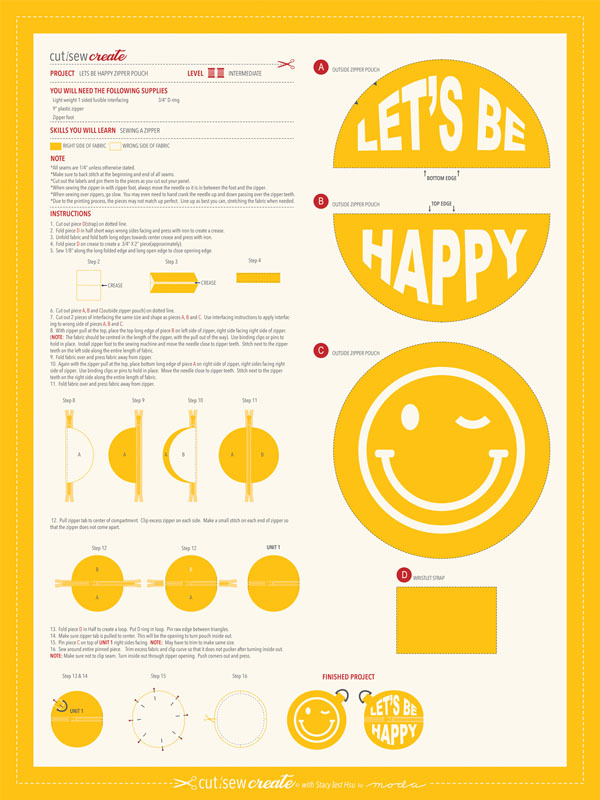 Let\'s Be Happy Zipper Pouch Packaged Panel 24" X 22" By Stacy Iest Hsu For Moda - Multi - Min.6