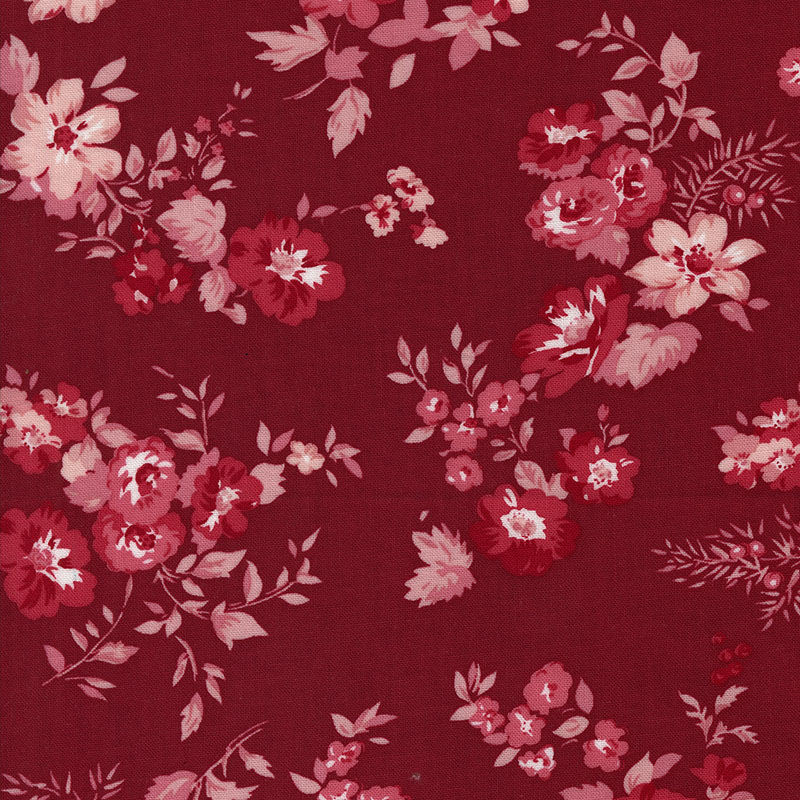 Hollyhocks And Roses By Bunny Hill Designs For Moda - Geranium Red