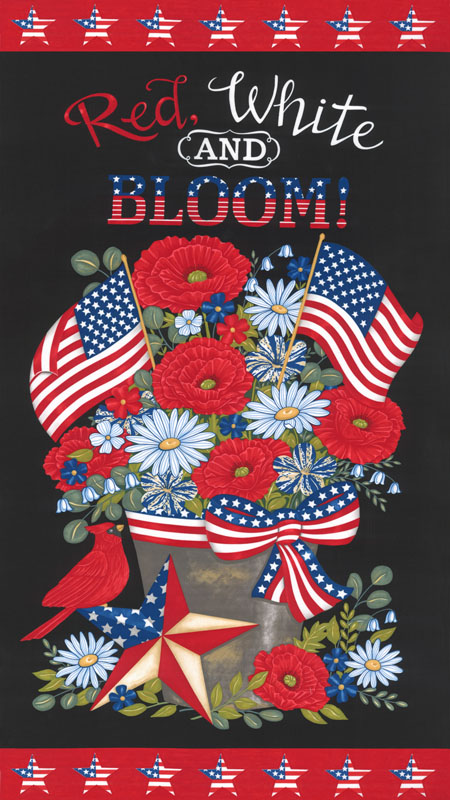 Red White And Bloom By Deb Strain For Moda - 24" X 44" Panel - Black