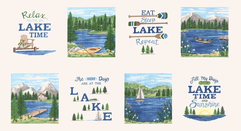 On Lake Time By Deb Strain For Moda - Panel 24" X 45" - Cloud White