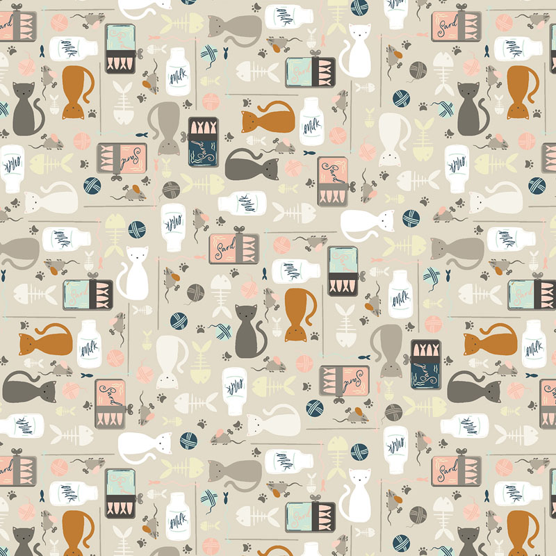 Kitty Kats By Hitomi Osumi For Cotton + Steel Fabrics - I\'M Just Kitten Around