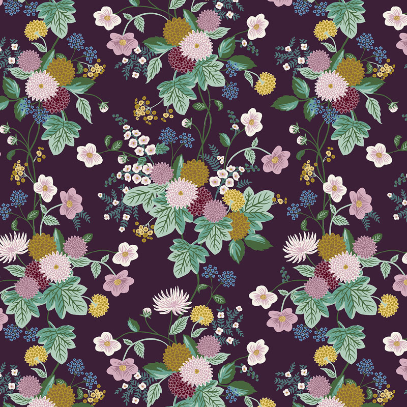 Dahlia By Rifle Paper Co. For Cotton + Steel Fabrics - Aubergine