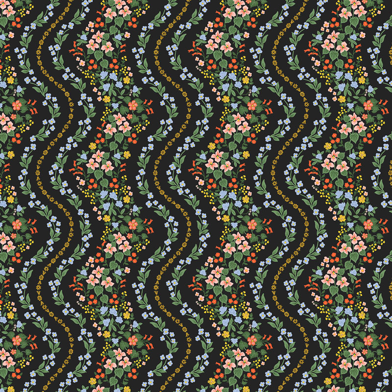 Dahlia By Rifle Paper Co. For Cotton + Steel Fabrics - Black - Metallic Fabric