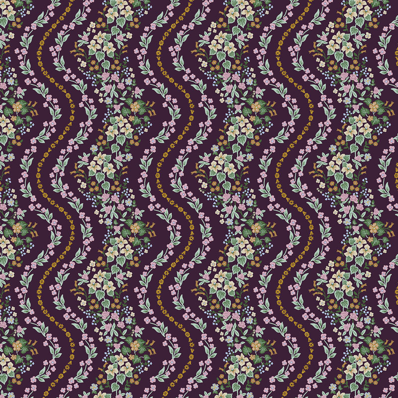 Dahlia By Rifle Paper Co. For Cotton + Steel Fabrics - Aubergine - Metallic Fabric