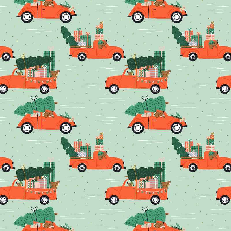 Merry Pawmas By Dominika Godette For Cotton + Steel Fabrics - Mint - Metallic Fabric