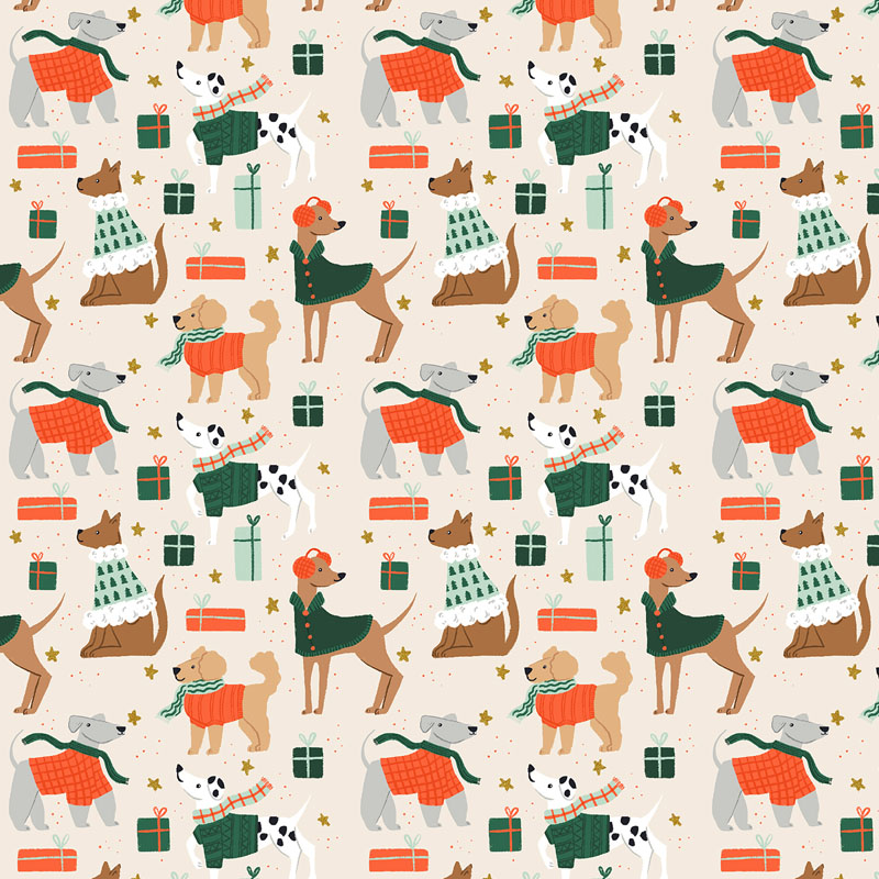 Merry Pawmas By Dominika Godette For Cotton + Steel Fabrics - Cream - Metallic Fabric