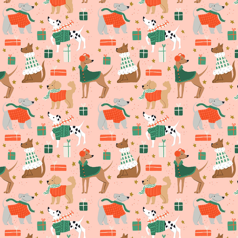 Merry Pawmas By Dominika Godette For Cotton + Steel Fabrics - Pink - Metallic Fabric