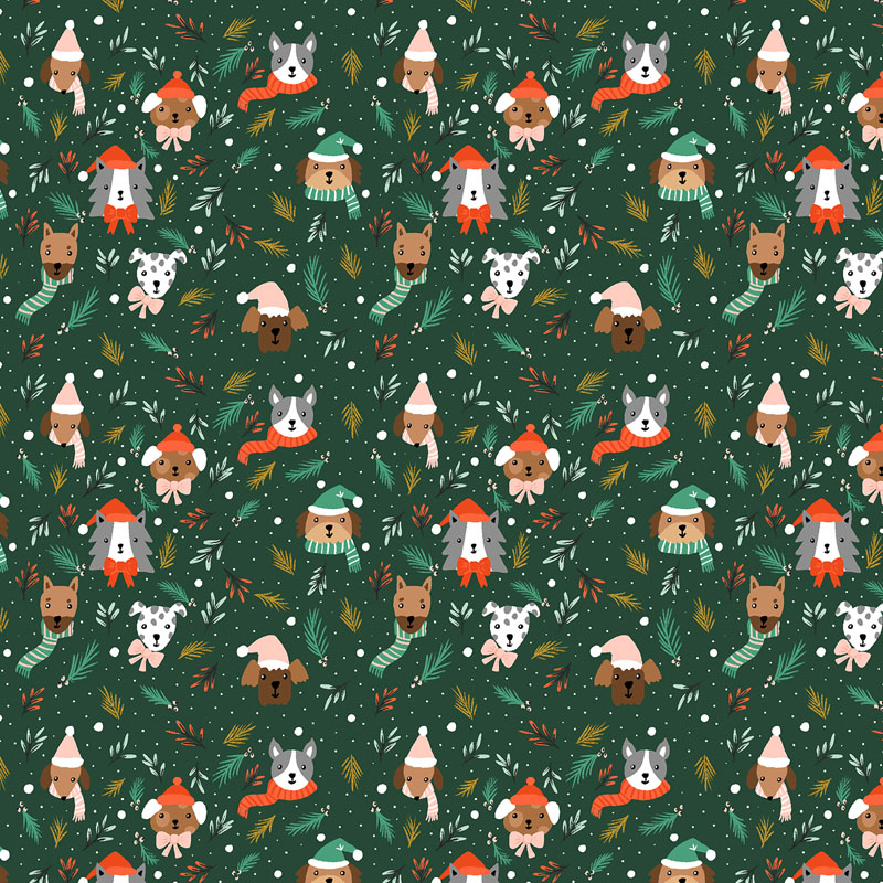 Merry Pawmas By Dominika Godette For Cotton + Steel Fabrics - Hunter - Metallic Fabric