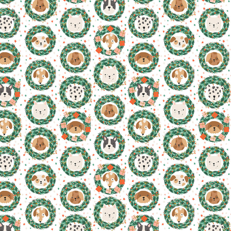 Merry Pawmas By Dominika Godette For Cotton + Steel Fabrics - Snow - Metallic Fabric