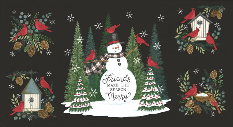 Winter Friends By Deb Strain For Moda - 24" X 45" Panel - Charcoal Black