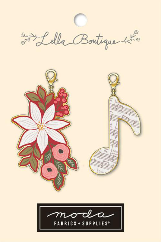 Poinsettia Music Note Zipper Pulls 2 Ct By Lella Boutique For Moda - Multiple Of 3