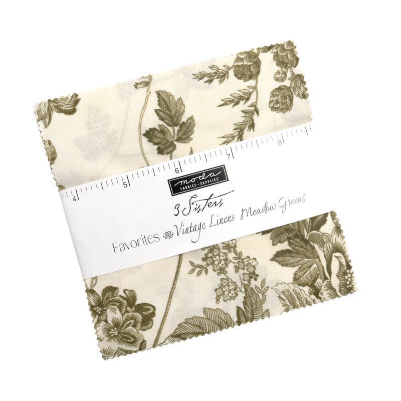 3 Sisters Favorites Vintage Linens Meadow Greens Charm Packs By Moda - Packs Of 12