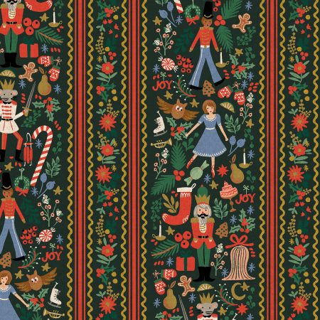 Holiday Classics Iv By Rifle Paper Co. For Cotton + Steel - Evergreen Metallic Gold Canvas Metalli