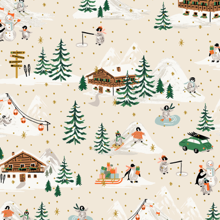 Holiday Classics Iv By Rifle Paper Co. For Cotton + Steel - Cream And Metallic Gold Metallic