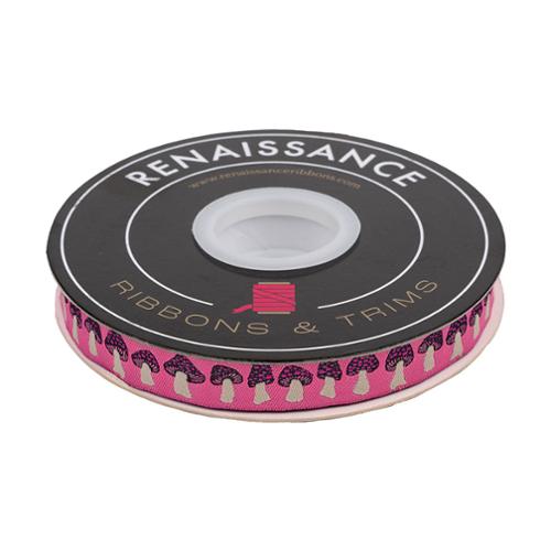 Ribbon  Mushrooms 5/8" 13.7 Mtr Sp 16mm Col 1 By Sarah Watts For Moda - Pink