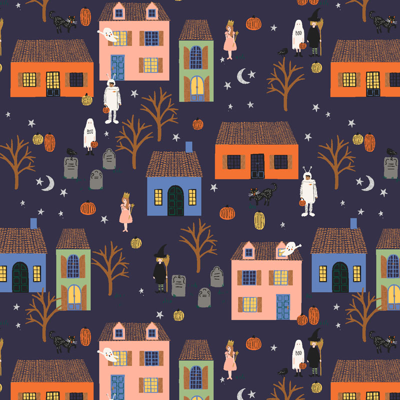 Halloween Ii By Rifle Paper Co. For Cotton + Steel Fabrics - Metallic - Navy