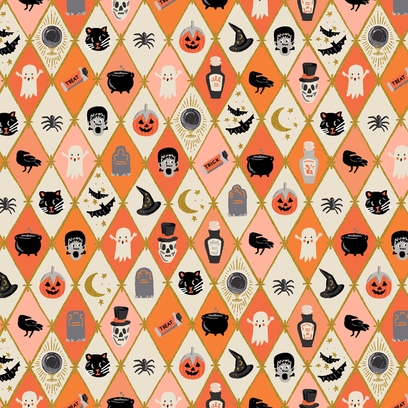 Halloween Ii By Rifle Paper Co. For Cotton + Steel Fabrics - Metallic - Orange