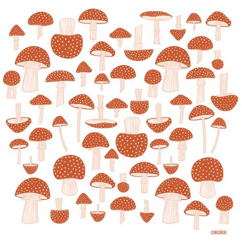 Night Owl Tea Towel -  Mushroom By Gingiber For Moda - Multiple Of 2