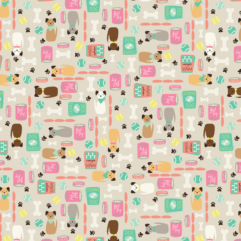 Woof You By Cotton + Steel Fabrics For Rjr Fabrics - Pawfectly Pampered - Happy Pups Fabric