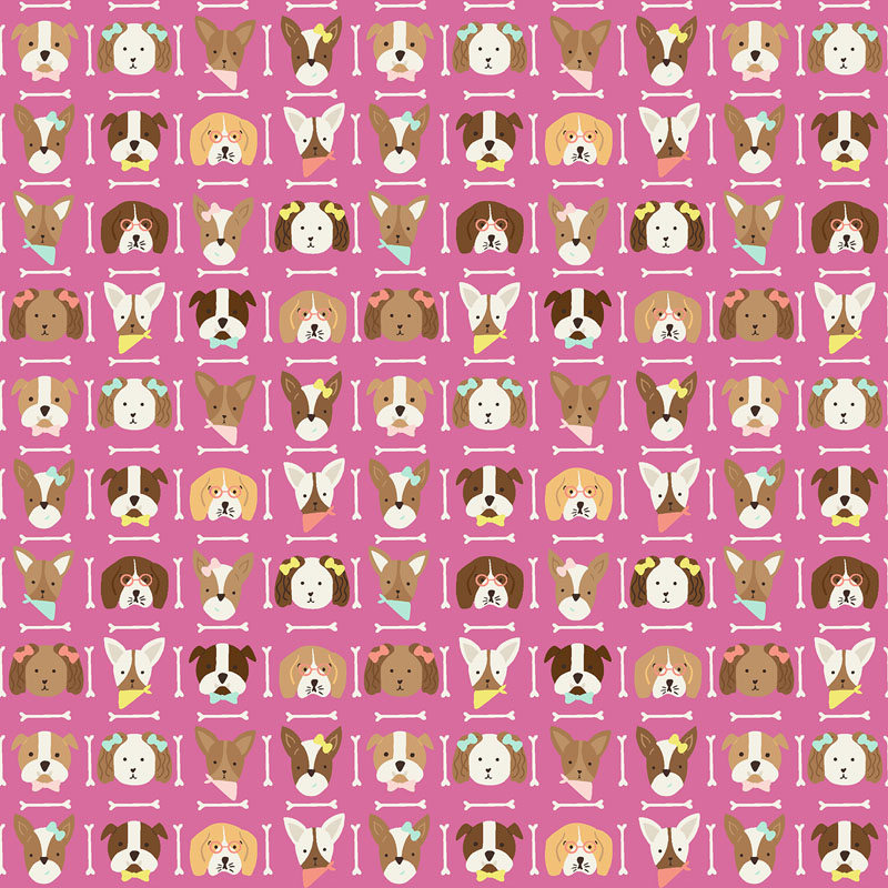 Woof You By Cotton + Steel Fabrics For Rjr Fabrics - Puppy Portraits - Pretty In Pink Fabric