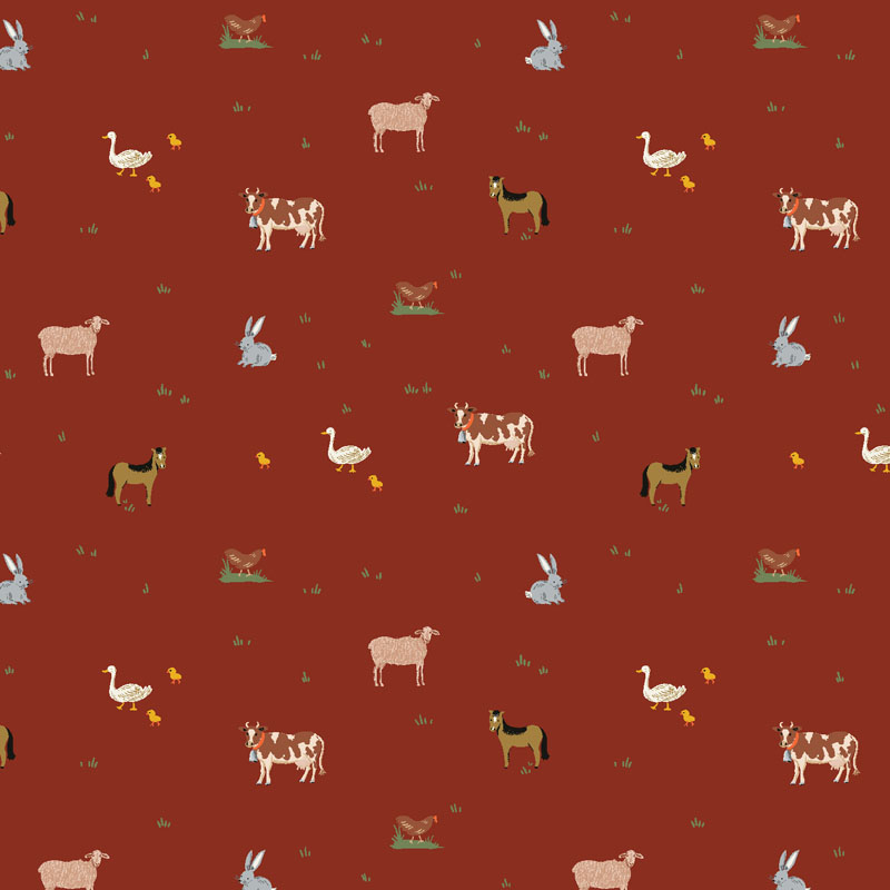 Gracie By Rifle Paper Co. For Cotton + Steel Fabrics - Farm Animals - Crimson Fabric