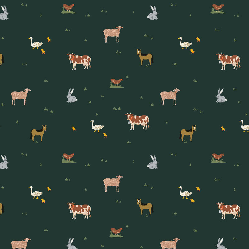 Gracie By Rifle Paper Co. For Cotton + Steel Fabrics - Farm Animals - Evergreen Fabric