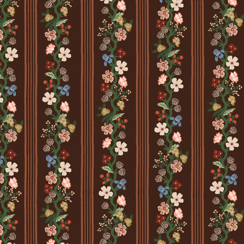 Gracie By Rifle Paper Co. For Cotton + Steel Fabrics - Floral Trellis Stripe - Cocoa Fabric