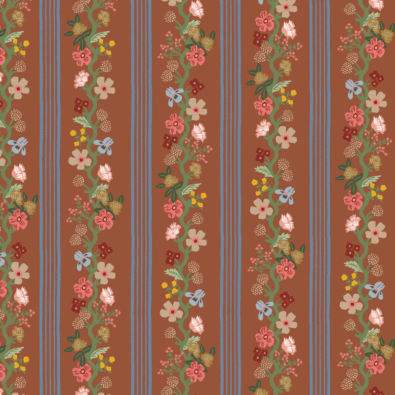Gracie By Rifle Paper Co. For Cotton + Steel Fabrics - Floral Trellis Stripe - Clay Fabric