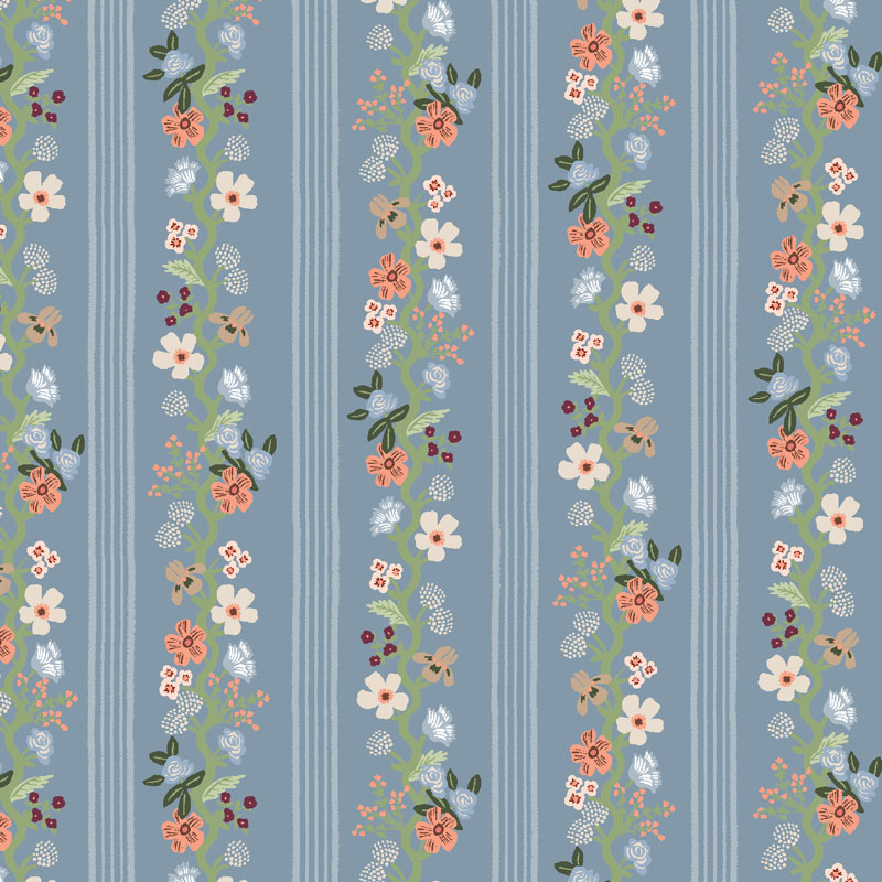 Gracie By Rifle Paper Co. For Cotton + Steel Fabrics - Floral Trellis Stripe - Slate Fabric