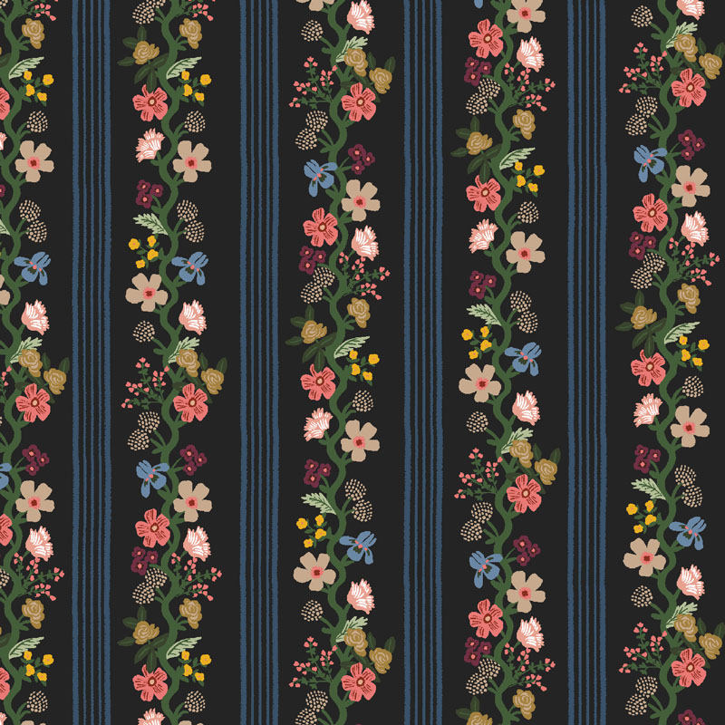 Gracie By Rifle Paper Co. For Cotton + Steel Fabrics - Floral Trellis Stripe - Black Fabric