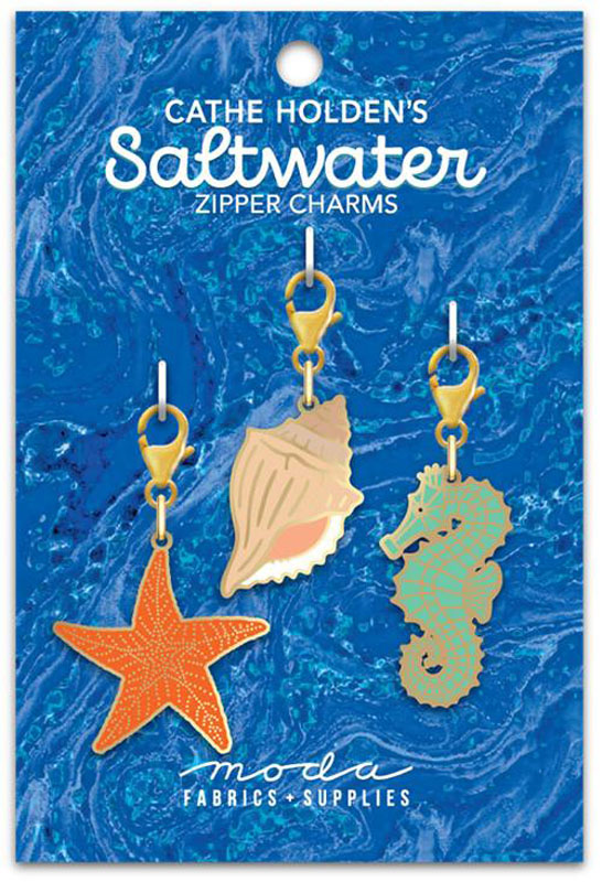 Saltwater Ocean Zipper Charms 3 Ct By Cathe Holden For Moda - Multiple Of 3
