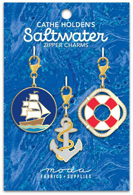 Saltwater Ship Zipper Charms 3 Ct By Cathe Holden For Moda - Multiple Of 3