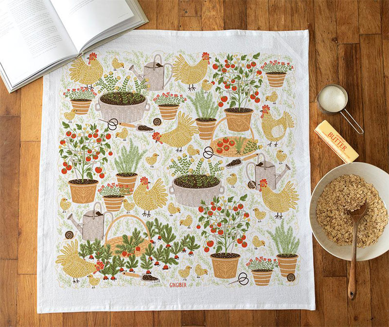 Tea Towel 24" X 26" Garden Chicken By Gingiber For Moda - Multiple Of 2