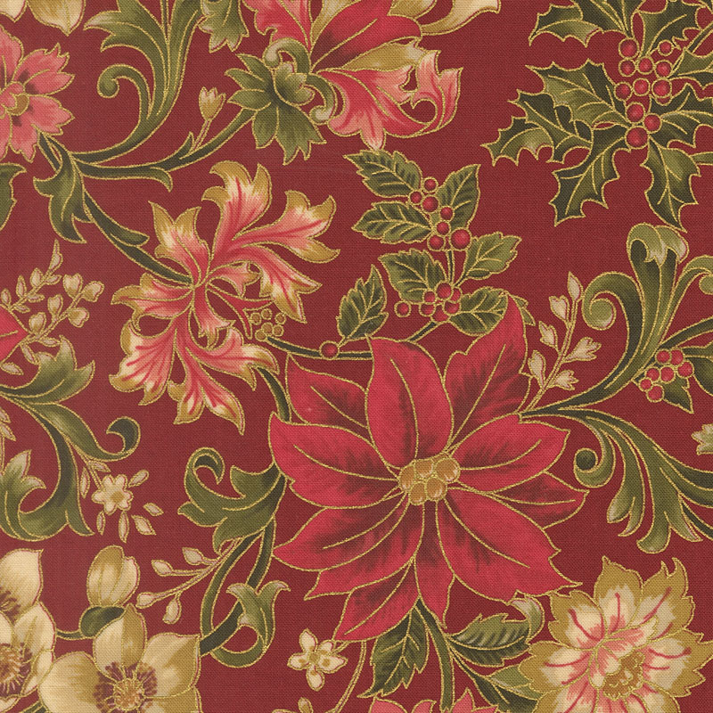 Merry Manor Metallic 2025 By Moda  - Crimson