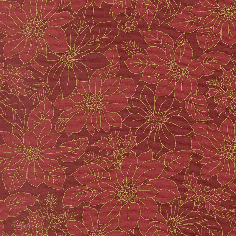 Merry Manor Metallic 2025 By Moda  - Crimson