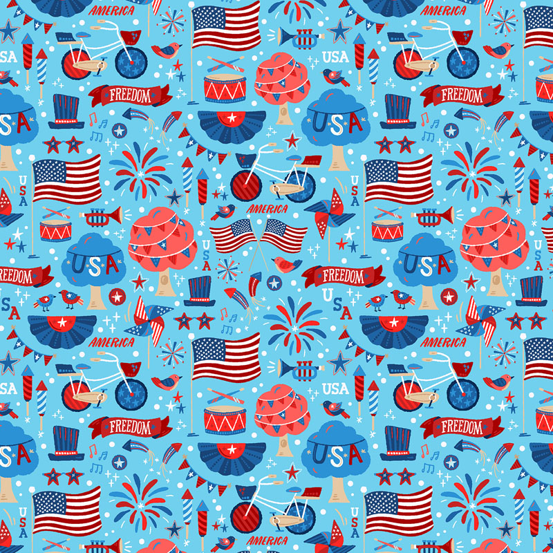 Home Of The Brave By Zirkus Designs For Rjr Fabrics - Star-Spangled Whimsy - Summer Blue