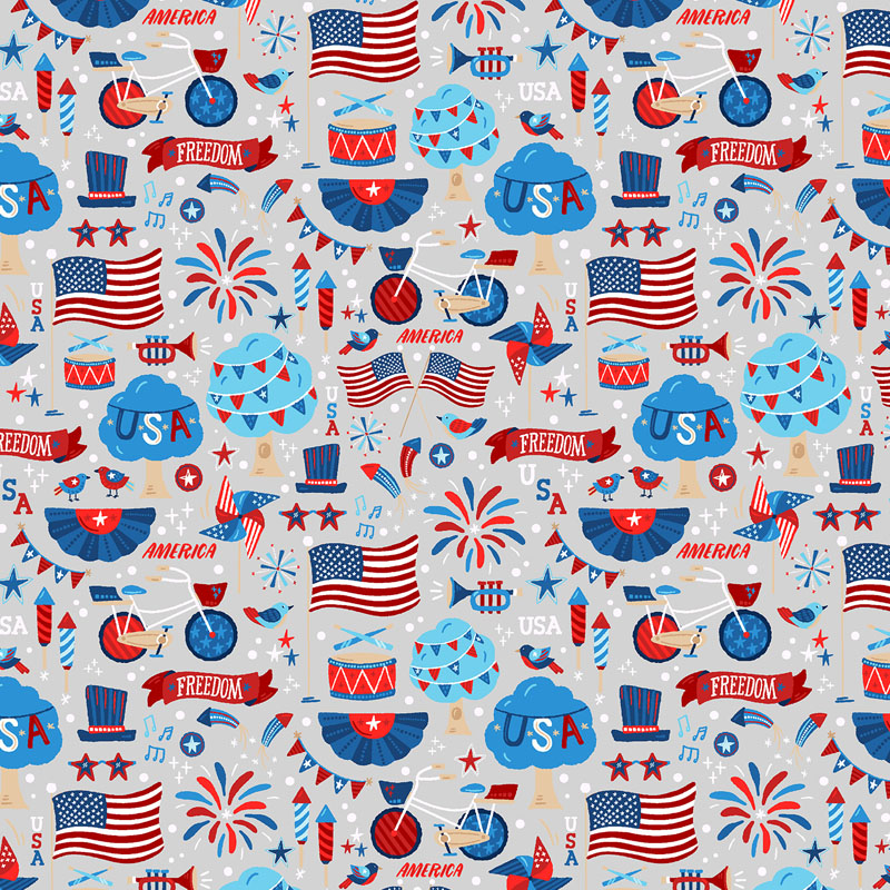 Home Of The Brave By Zirkus Designs For Rjr Fabrics - Star-Spangled Whimsy - Classic Grey