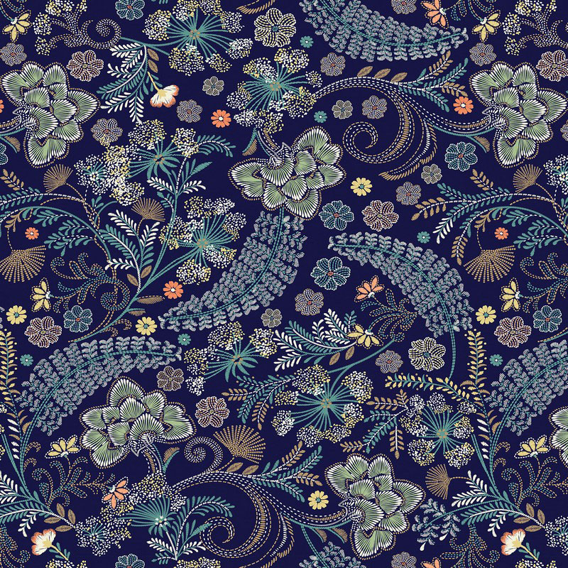 Majestic Garden By Kanvas Studio For Benartex - Metallic - Navy