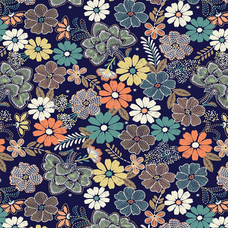 Majestic Garden By Kanvas Studio For Benartex - Metallic - Navy