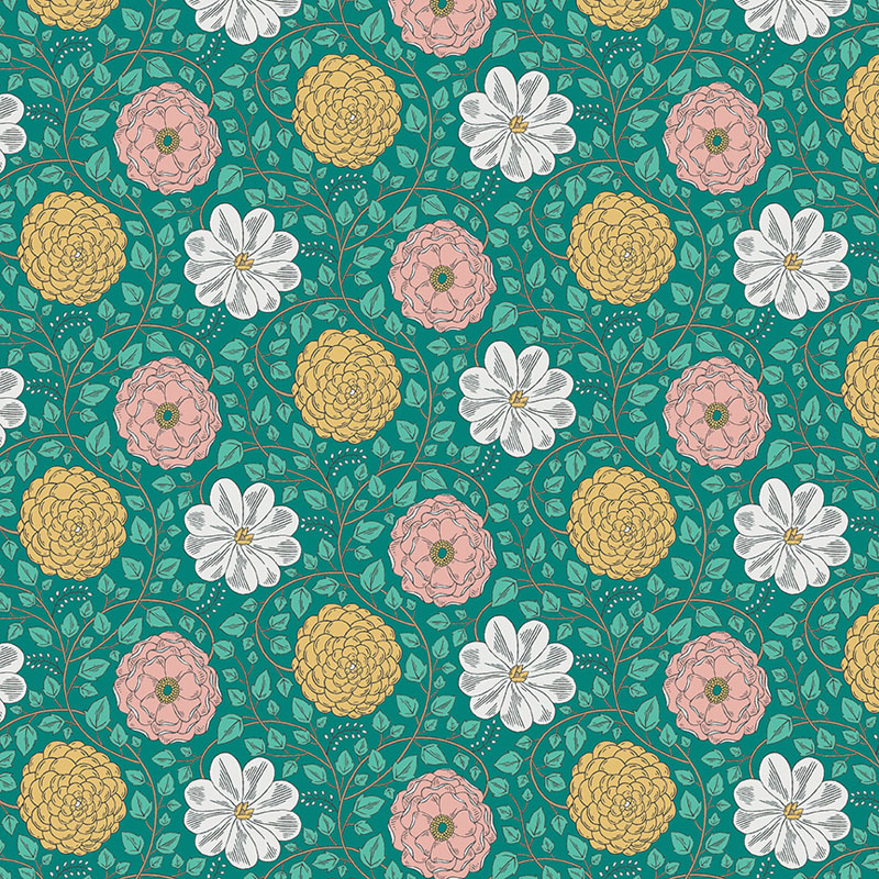 Blooming Color Harmony By Contempo Studio For Benartex - Dark Teal