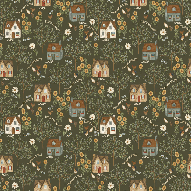 Heirloom Garden By Fox And Fable For Benartex - Digitally Printed - Dark Moss