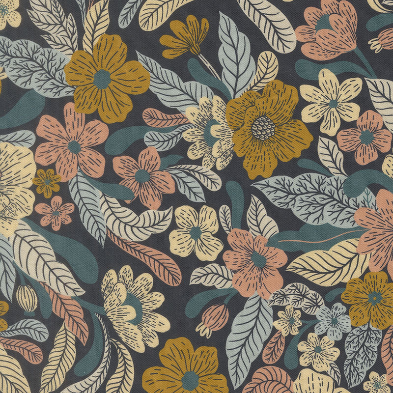 Feather And Forest Bloom By Linn Warme For Moda - Digital Print - Midnight