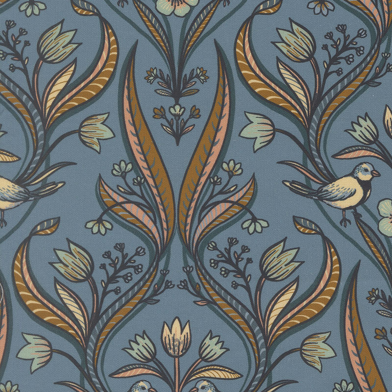 Feather And Forest Bloom By Linn Warme For Moda - Digital Print - Azure