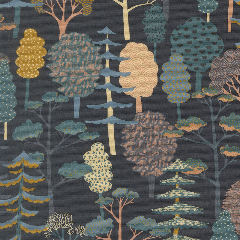 Feather And Forest Bloom By Linn Warme For Moda - Digital Print - Midnight