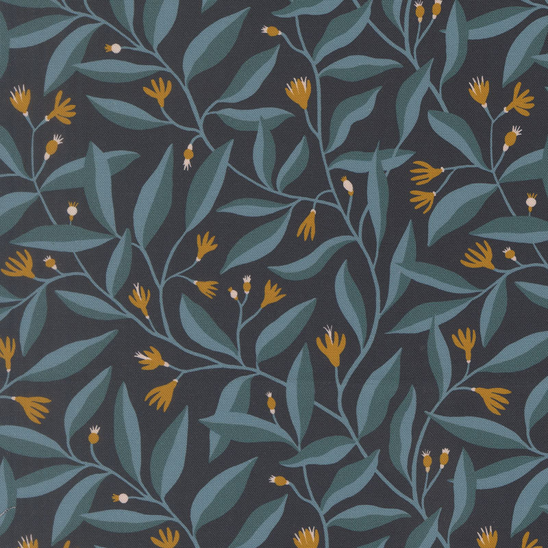Feather And Forest Bloom By Linn Warme For Moda - Digital Print - Midnight